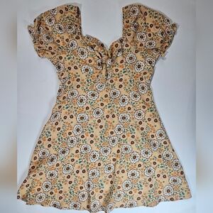 Altar'd‎ State Midi Flare Dress Womens Small Gold Brown Floral Made In The Usa